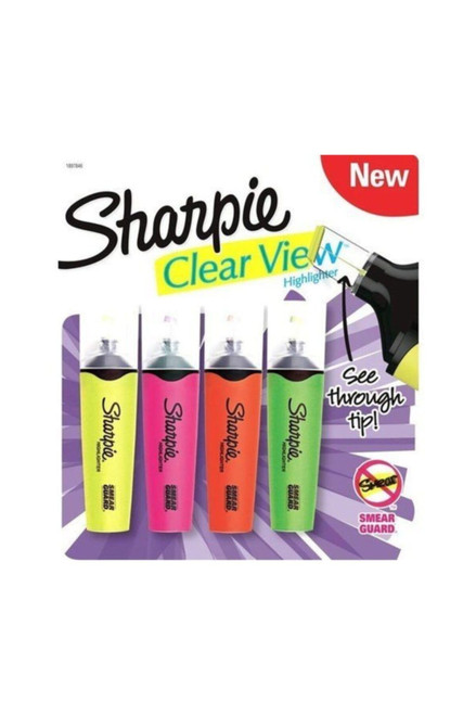 Sharpie Clear View Highlighter, Chisel Tip - Assorted Fluorescent, Pack of 4