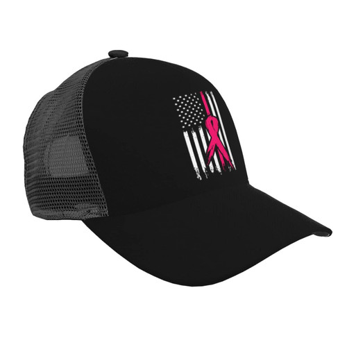 Zahika Pink Ribbon Breast Cancer Awareness Flag Trucker Hat - Mesh Baseball Snapback Cap for Men Or Women Outdoors