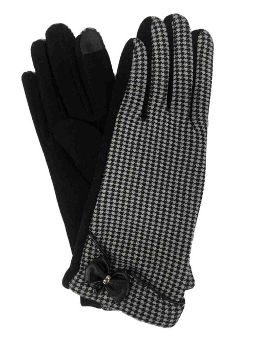 Jeanne Simmons Womens Black & White Houndstooth Stretch Fit Texting & Tech Touchscreen Gloves
