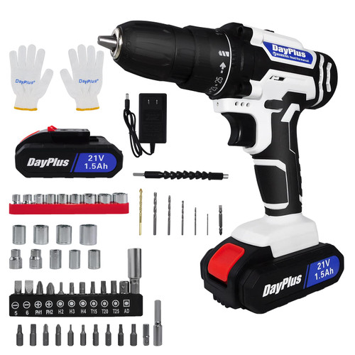 Cordless Drill Driver Set, 21V Electric Screwdriver Driver Tool Kit, 3/8" Keyless Chuck, Charger and Battery, Storage Case, 1.65kg Lightweight and Compact Cordless Drill, White