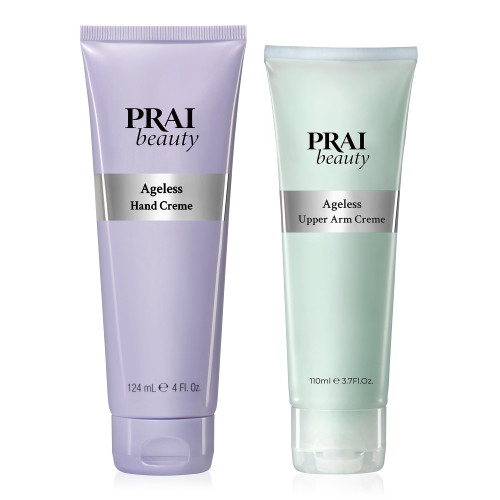 PRAI Beauty Ageless Hand & Arm Creme Duo - Skin Firming and Tightening Lotion - Anti-Aging Arm and Hand Lotion - Moisturizing Cream for Hand and Arms - Hand Cream 4 Oz and Arm Cream 3.7 Oz