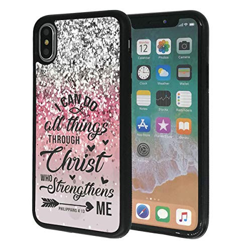 iPhone XR Case,Vobber Slim Anti-Scratch Architecture TPU Shockproof Protective Case Cover for iPhone XR 6.1" -Bible Verse Philippians 4:13 Pink