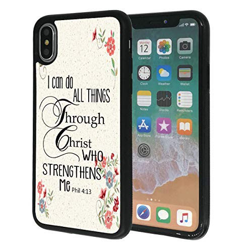 iPhone Xs Case,Vobber Slim Anti-Scratch Architecture TPU Shockproof Protective Case Cover for iPhone Xs -Bible Verse Philippians 4:13 Jesus Flower