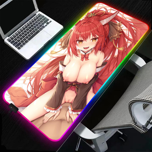 Gaming Mouse Pads Anime Girl Sexy Boobs RGB Mouse Pad Gaming Gamer Led Laptop Mat with Backlight for Keyboard PC Desk Mat 27.55x12 inche,Color4