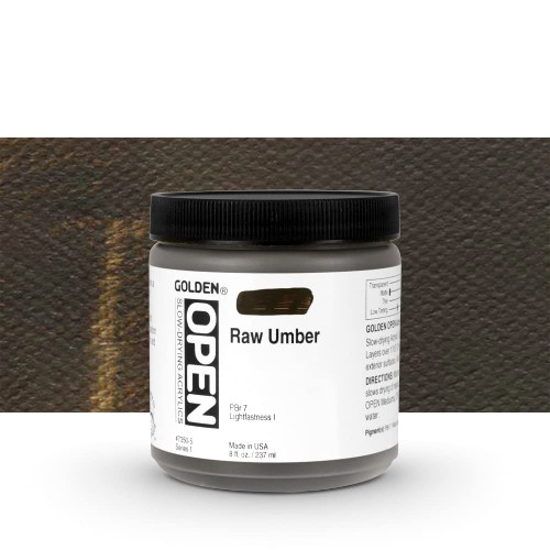 Golden OPEN Acrylic Colors raw umber 8 oz. jar