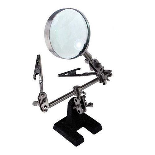 SH-CHEN 5X Third Hand Soldering Iron Stand Helping Clamp Vise Clip Magnifying Glass Tool OfficeProducts