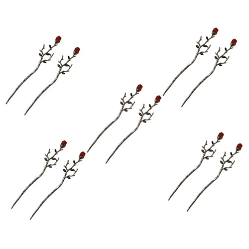 Beavorty 10 Pcs Rose Branch Hairpin Flower Hair Stick Hair Accessories for Women Bun Hair Pin Metal Hair Clips Hair Chopsticks Hair Barrettes Flower Hairpin Miss Chinese Alloy Modeling