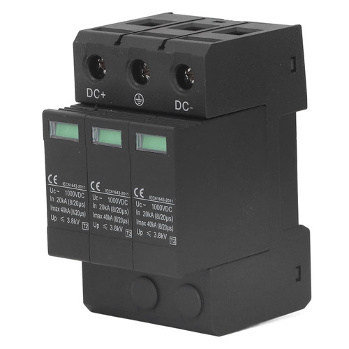 DC Surge Protection Device, DC 1000V 40KA Photovoltaic Power System Surge Protector Lightning Arrester Protection Device for Power Distribution Control Appliances and Lightning Protection