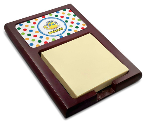 Dots & Dinosaur Red Mahogany Sticky Note Holder (Personalized)