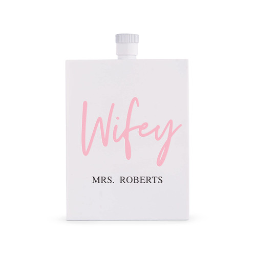 Weddingstar Custom 3oz White Stainless Steel Hip Flask Wedding Gift - Wifey Script