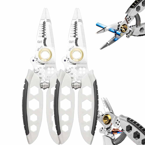 Wire strippers for electricians, 7-inch multipurpose wire stripper electrician crimpe pliers, Stripping Cutting Crimping Splitting (2Pcs)