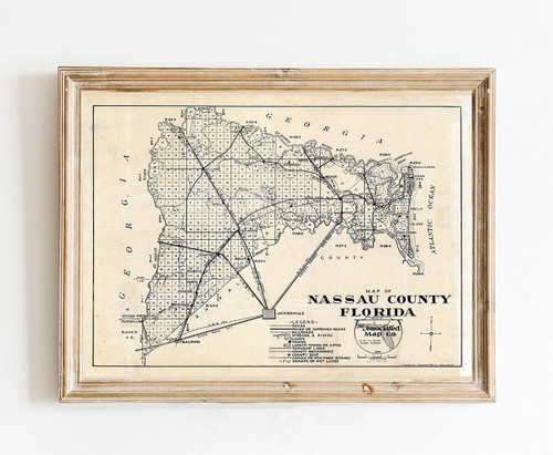 MG Global Historical Poster of 1926 map of Nassau County Florida | 11x17 12x18 16x24 24x36 Unframed Wall Art for Gift | Vintage Antique Rustic Print for Decor