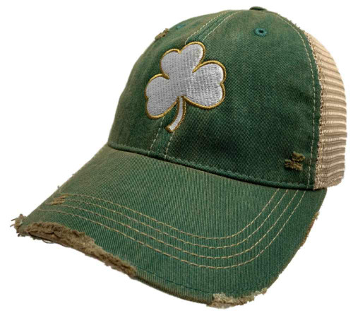 Shamrock Clover St. Patrick's Day Retro Brand Green Distressed Mesh Adj. Hat Cap Shamrock Clover St. Patrick's Day Retro Brand Green Distressed Mesh Adj. Hat Cap
