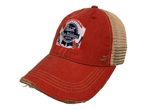 Original Retro Brand PBR Beer Retro Brand Red Distressed Mesh Snapback Hat Cap, One Size