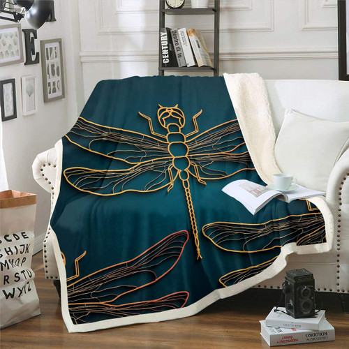Feelyou Dragonfly Plush Blanket Chic Fleece Blanket s Animal Pattern Sherpa Throw Blanket for Sofa Bed Couch Microfiber Nature Theme Fuzzy Blanket Room Decor Throw 50"x60"
