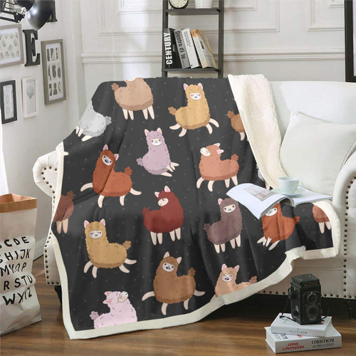 Kids Llama Alpaca Sherpa Blanket Cute Llama Fleece Throw Blanket Cartoon Llama Alpaca Design Plush Blanket for Sofa Couch Bed Bedroom Decor 3D Animal Theme Fuzzy Blanket Throw 50x60 Inch