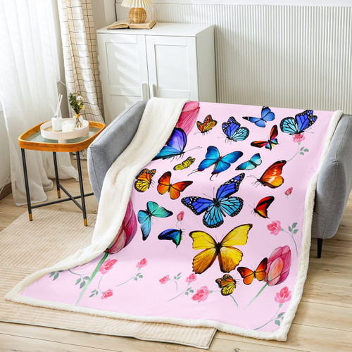 Butterfly Fleece Throw Blanket for Bed Sofa Couch Kids Boys Girls Pink Floral Blue Butterflies Fuzzy Blanket Rose Lotus Flower Sherpa Blanket Bedroom Chic Decor Plush Blanket Throw 50"x60" Butterfly Fleece Throw Blanket for Bed Sofa Couch Kids Boys Girls Pink Floral Blue Butterflies Fuzzy Blanket Rose Lotus Flower Sherpa Blanket Bedroom Chic Decor Plush Blanket Throw 50"x60"