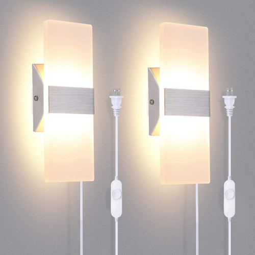VATONI Wall Sconces Plug in, Dimmable Wall Sconce 15W 3000K Warm White Modern Wall Lights with 6FT Plug in Cord and a Dimmer On/Off Switch on The Cord(2 Pack)