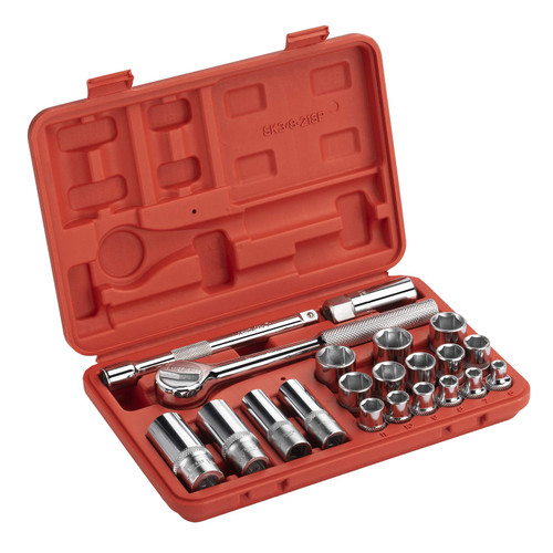 Jetech 3/8 Drive Socket Set,21-Pieces Mechanics Tool Set with Metric Sockets, 25mm Bits, Quick Release Ratchet Wrench, Spinner Handle, Universal Joint, and Extension Tools