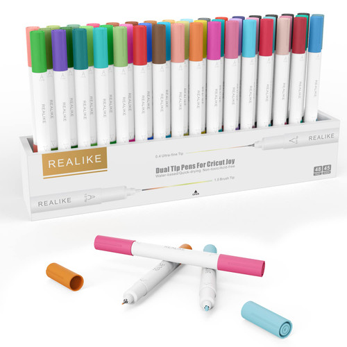 REALIKE Dual Tip Pens for Cricut Joy Accessories Tools Dual Tip Marker Pens Set of 48 Pack Assorted Writing Drawing Fine Point Pen Compatible with Cricut Joy Cutting Machine (0.4 Tip & 1.0 Tip)