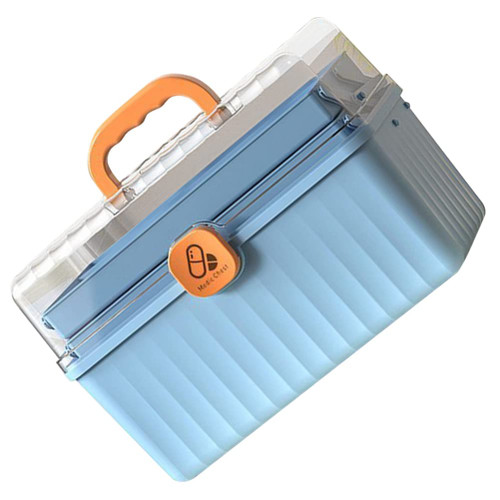 Cabilock Medicine Box Medicine Box First Aid Storage Box Empty Emergency Medicine Multi-layer Portable Medicine Organizer Plastic Tools Case Bin Holder Container Blue Inhaler Case Inhaler Case