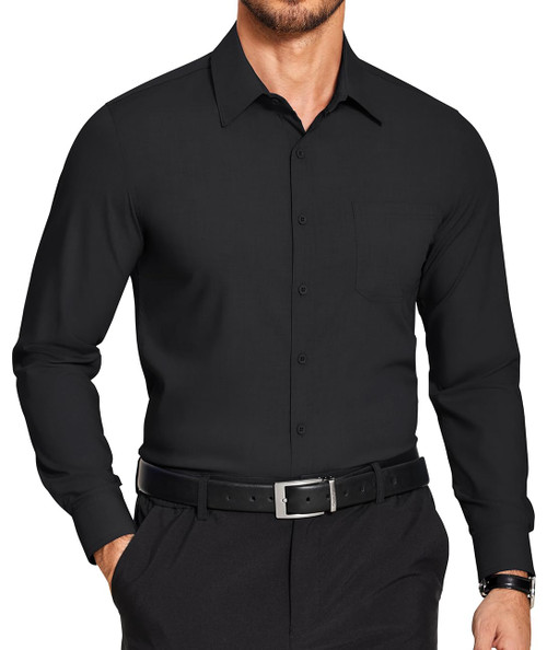 COOFANDY Mens Wrinkle Free Dress Shirts Long Sleeve Regular Fit Business Formal Shirts Button Down Shirts for Men Black