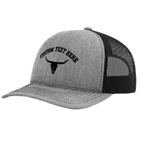 Custom Richardson Trucker Hat Cow Skull A Embroidery Polyester Baseball Cap Snapback Heather Grey Black Personalized Text Here