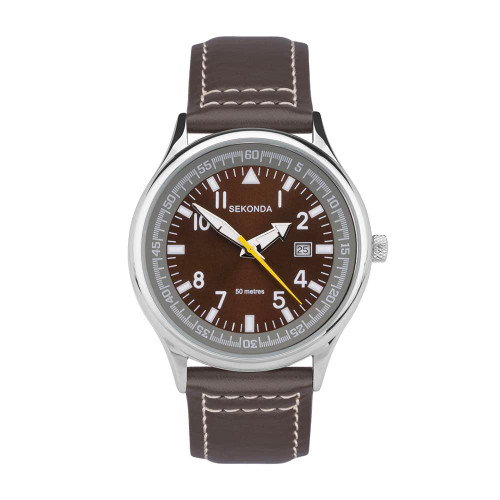 Sekonda Men's Quartz Watch with Analogue Display andLeather Strap, Brown, Strap