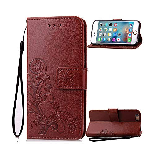 iPhone 6s Plus Case, iPhone 6 Plus Flip Cover, Premium Emboss Leather TPU Wallet Flip Cases, Magnetic Stand Card Slots, Wrist Strap,Kickstand For Apple iPhone 6s Plus 5.5inch-brown