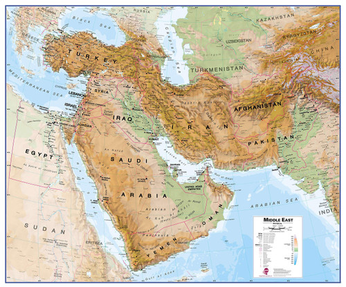 Maps International Medium Physical Middle East Wall Map - Paper - 33 x 27 1/2 33,