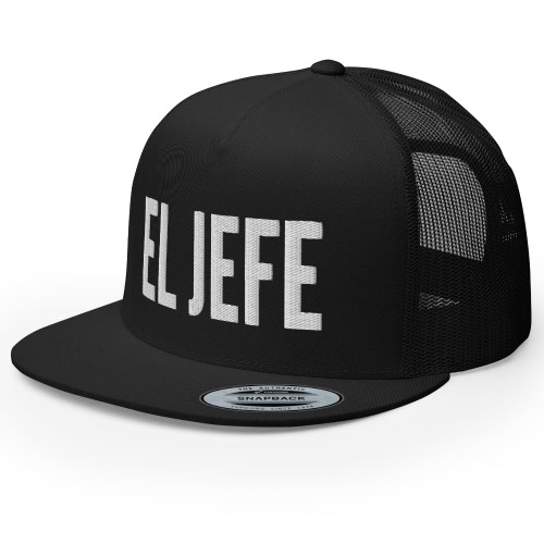 RIVEMUG El Jefe Trucker Hat High Crown Flat Bill Adjustable Cap Black