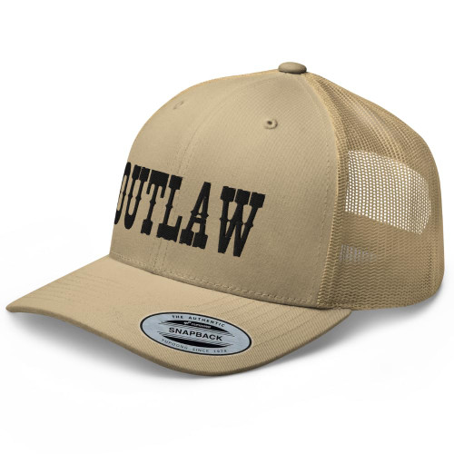 RIVEMUG Western Outlaw Trucker Hat Curved Bill Mid Crown Adjustable Cowboy Rodeo Cap Khaki