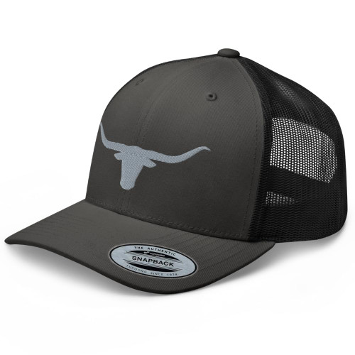 RIVEMUG Cowboy Grey Texas Longhorn Trucker Hat Curved Bill Mid Crown Adjustable Rodeo Western Cap