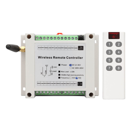 8 Channel Relay, 8CH 10A DC 12V to 36V Lamp Control Radio Switch Relay Module, with Remote Control, 433MHZ Universal Remote Controller with Remote Control