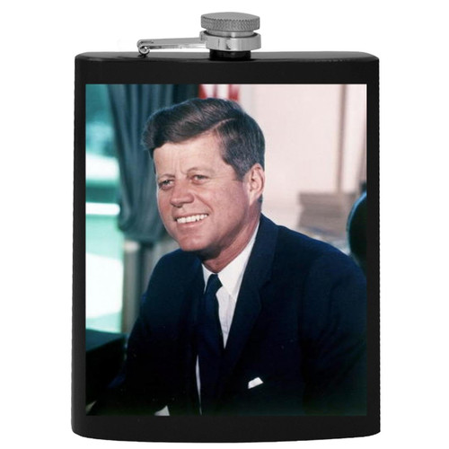 John F Kennedy - 8oz Black Hip Alcohol Drinking Flask GSTP #G523362