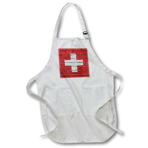 3dRose National Flag of Switzerland Painted onto a Brick Wall Swiss - Medium Length Apron, 22 by 24-Inch, with Pouch Pockets (apr_155183_2)