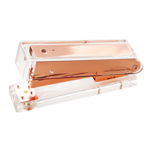 MGUOTP Office Stapler Transparent Acrylic Desktop Stapler Staple Remover with 1000pcs Staples for Home School Office Stationery Desk Supplies Desktop Staplers (Color : Rose Gold, Size : Stapler)