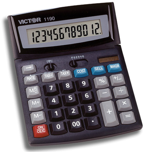 Victor 1190 12-Digit Standard Function Desktop Calculator, Battery and Solar Hybrid Powered Tilt LCD Display, Large Keys, Great for Home and Office Use, Black (Renewed)