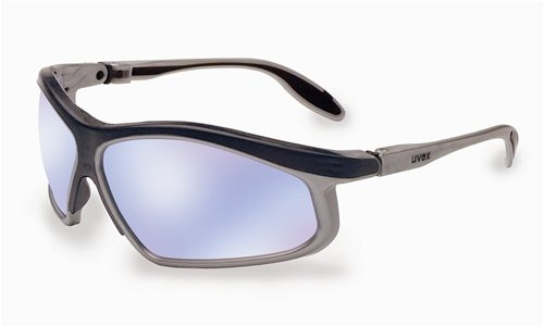 Uvex S2143 Pivot Safety Eyewear, Black and Silver Frame, Blue Ice Mirror Ultra-Dura Hardcoat Lens