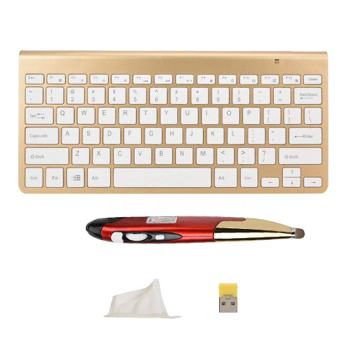 CiCiglow Wireless Keyboard Mouse, Slim Mini 2.4G Wireless Keyboard Pen Mouse Set with USB Receiver for Notebook, Desktop, Smart TV, STB, etc.(Gold+Red)
