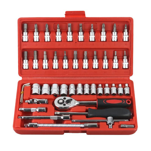 46pcs Mechanic Hand Tool Kit,Socket Wrench Set with Case 24T Wrench Multifunction Ratchet Socket Set for Auto Repairing Ratchet Mechanic