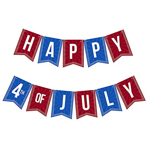Happy 4th of July Bunting Banner -Rustic Fourth of July American Independence Day Party Supplies Decorations