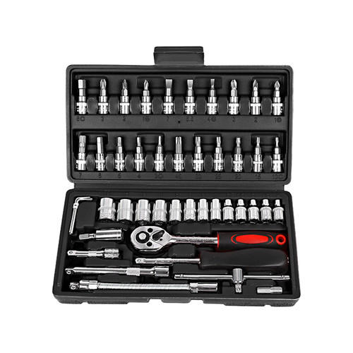 dsfen 46pcs Ratchet Wrench & Socket Tools Set 1/4-inch Drive Screwdriver ing Kit Combination Socket Wrench Drive Socket Set with Storage Case for Home Car Automobile Bike Mechanic jects Repa