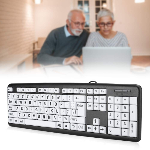 SUNGOOYUE Low Vision Keyboard, Black Low Vision Keyboard USB Wired Old People Keyboard with White Large Print Keys (Black)