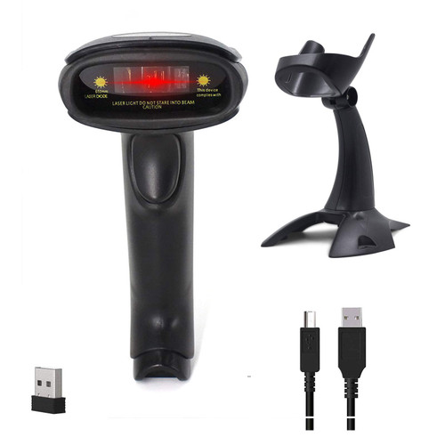 Bluetooth Wireless Barcode Scanner Versatile 3-in-1 (2.4Ghz Bluetooth Wireless+USB 2.0 Wired) Rechargeable symcode 1D Laser Barcode Reader USB Handheld Bar Code Scanner Wireless with Stand