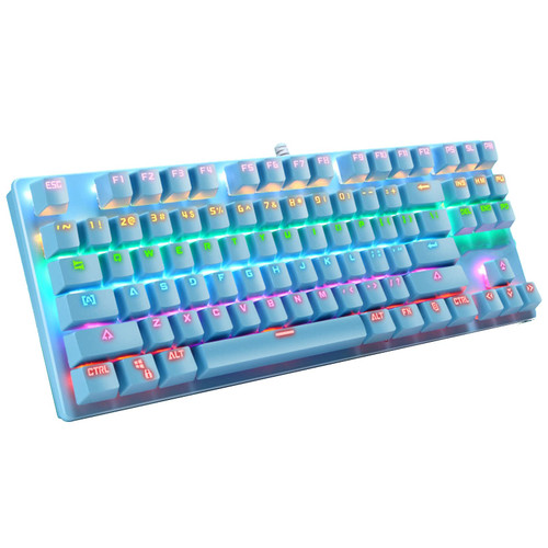 KOqwez33 Portable Advanced Keyboard for Notebook Computer, K550 87 Keys USB Wired RGB Backlight Blue Switch Gaming Mechanical Keyboard - Cyan-Blue