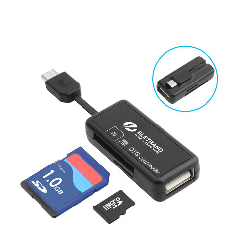 Micro USB OTG Card Reader, Eletrand 2-Slot SD/Micro SD Card Reader and Micro USB OTG to USB 2.0 Adapter with Standard Micro USB Male Connector for Android Smart phones, Tablets with OTG Function