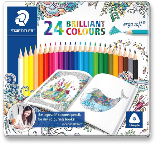 Staedtler"Johanna Basford" Ergosoft Triangular Colouring Pencil in Tin - Assorted Colours (Pack of 24)
