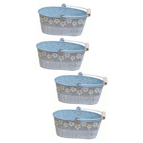 Happyyami 4 Pcs Daisy Tin Flower Bucket Rustic Decorative Vase Pots for Plants Flower French Vases Galvanized Metal Bucket Planter Rustic Metal Planters Tin Bucket Pot Plant Basin Rural Iron