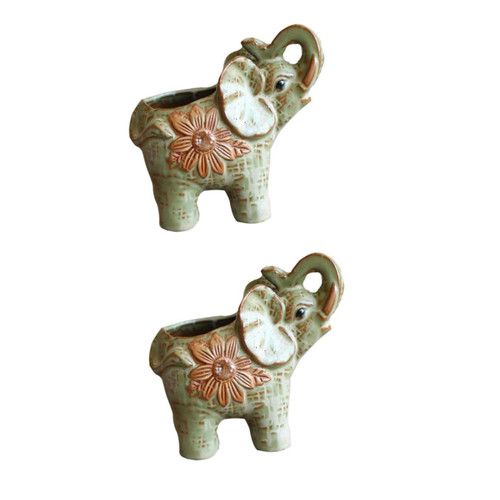 BESTOYARD 2pcs Elephant Succulent Flower Pot Animal Planter Pots Animal Flower Pot Mini Planter Elephant Decor House Plant Pots Ceramic Elephant Bonsai Pot Miniature Ceramics Small Flowerpot